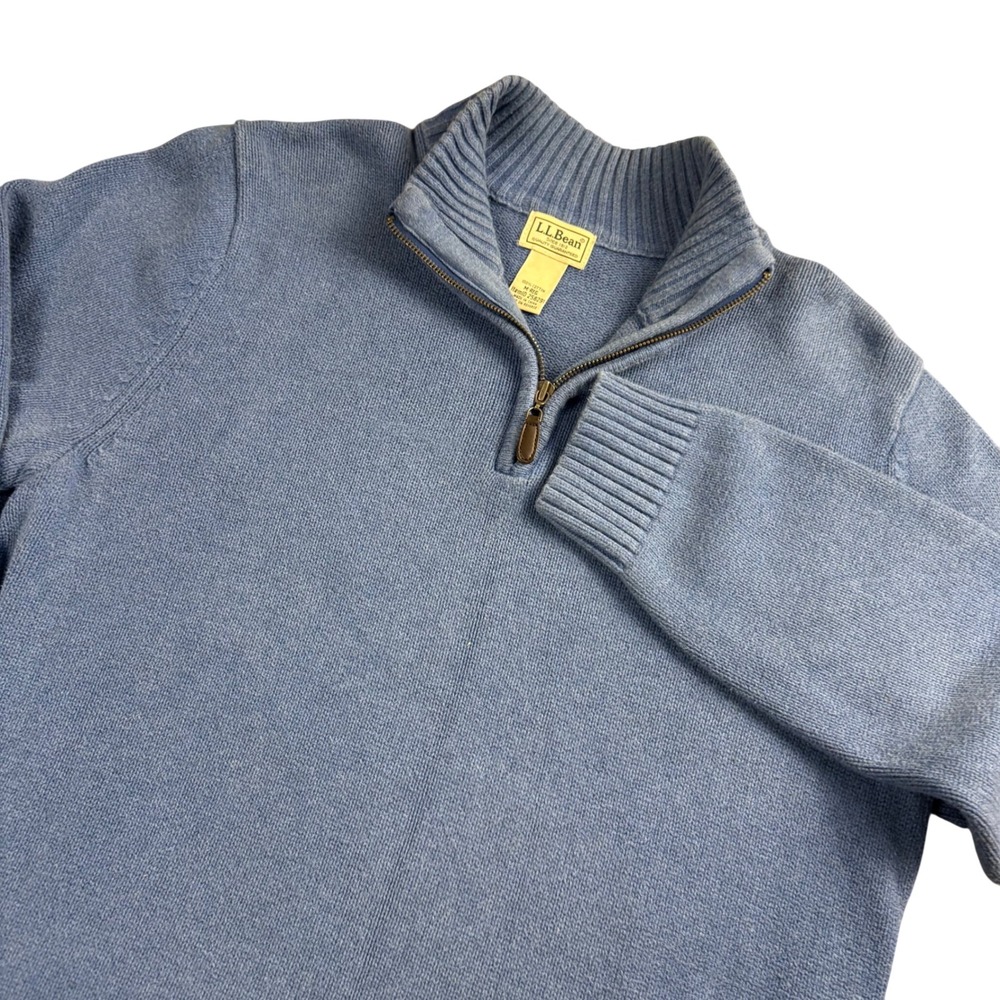 L.L. Bean Quarter Zip Sweater Men Medium Blue Cotton Pullover Dadcore Classic